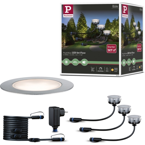 Paulmann 93692 Verlichtingssysteem Plug&Shine LED-buiteninbouwlampen (basisset) Set van 3 stuks LED 3 W Warmwit Zilver