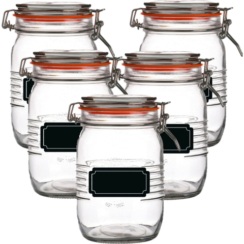 Weckpot/inmaakpot - 10x - 1L - glas - met beugelsluiting - incl. etiketten -