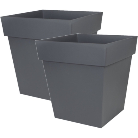 4x stuks bloempotten Toscane vierkant kunststof antraciet grijs L39 x B39 x H39 cm -