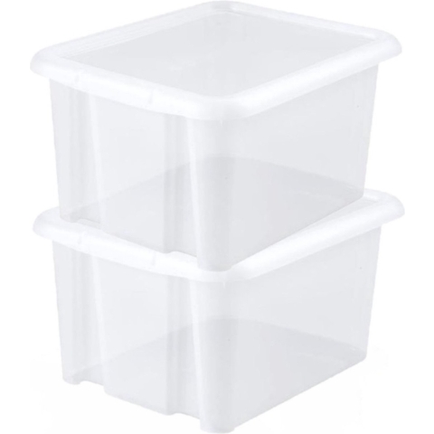10x stuks kunststof opbergboxen/opbergdozen wit transparant L44 x B36 x H25 cm stapelbaar -