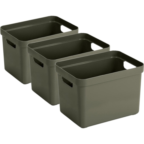 6x stuks donkergroene opbergboxen/opbergmanden 18 liter kunststof -