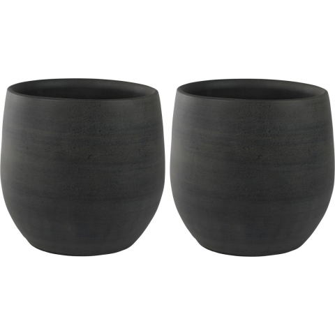 2x stuks plantenpotten/bloempotten in een strakke Modern design look grafiet Dia 31 cm en Hoogte 28 -