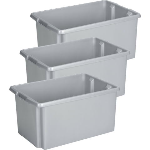 Sunware Opslagbox - 3 stuks - kunststof 51 liter lichtgrijs 59 x 39 x 29 cm -