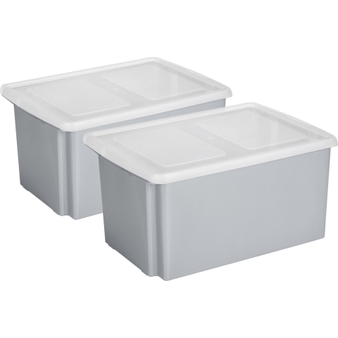 Sunware 2x opslagbox kunststof 51 liter grijs 59 x 39 x 29 cm met deksel -