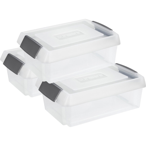Sunware 3x opslagbox kunststof 30 liter transparant 59 x 39 x 17 cm met extra hoge deksel -