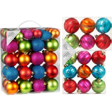 Kerstversiering kunststof kerstballen bonte mix kleuren 4-6-8 cm pakket van 65x stuks -