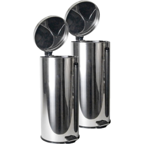 2x stuks RVS vuilnisbakken/pedaalemmers 30 liter 65 cm -