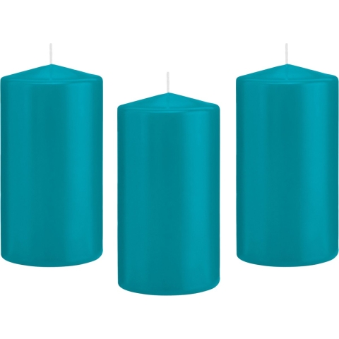 12x Turquoise blauwe cilinderkaarsen/stompkaarsen 8 x 15 cm 69 branduren -