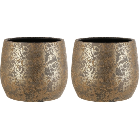 2x stuks bloempot keramiek voor kamerplant goud 25.5 x 32 cm -