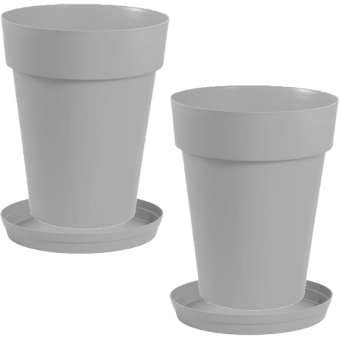 Set van 2x stuks bloempotten Toscane kunststof grijs D44 x H53 cm inclusief onderschalen D35 cm -