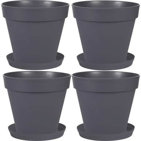 Set van 4x stuks bloempotten Toscane kunststof antraciet D30 x H26 cm inclusief onderschalen D23 cm -