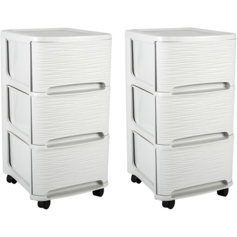 2x stuks ladenkast organizers wit 3x lades met wieltjes L32 x B37 x H61 cm -