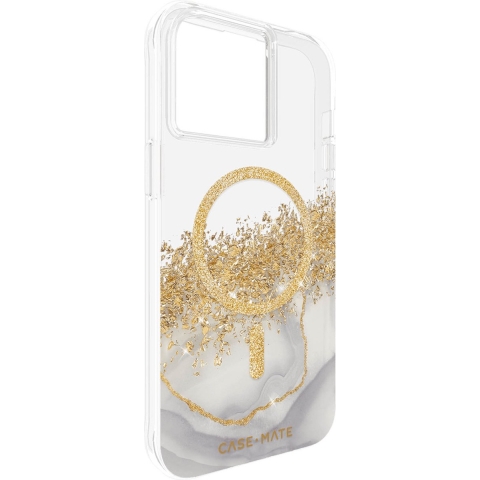 Case-Mate Karat Marble MagSafe Backcover Apple iPhone 15 Pro Max Transparant, Goud, Glittereffect MagSafe compatible