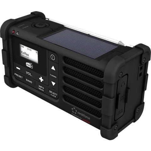 Renkforce RF-DAB-MMR88 Outdoorradio DAB+, VHF (FM) Noodradio, USB Handslinger, Zonnepaneel, Oplaadbaar, Zaklamp Zwart