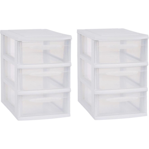 3x stuks ladenkast/bureau organizers wit stapelbaar A5 met 3x lades L18 x B27 x H27 cm -