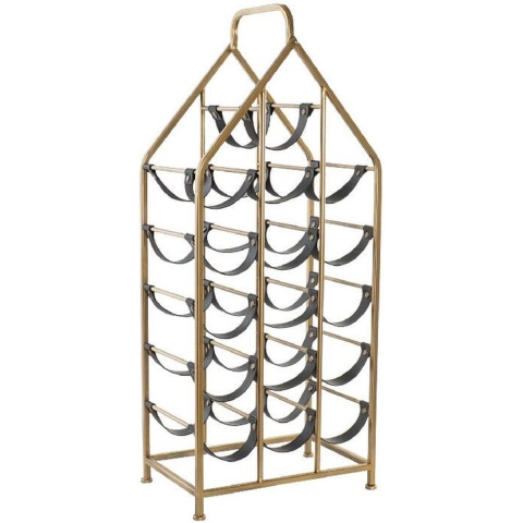 Modern stijlvol Wijnrek voor 16 flessen - goud/zwart - metaal - 37 x 82 cm -