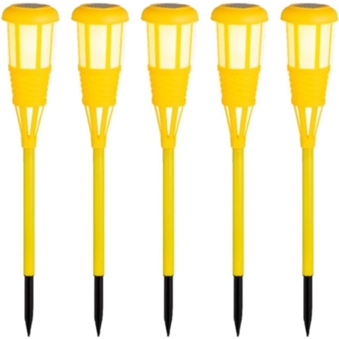 10x stuks solar tuinfakkel/tuinlamp geel op zonne-energie 61 cm -