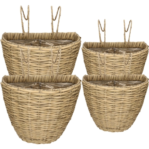 Set van 4x stuks balkonmanden/plantenmanden/plantenbakken lichtbruin rotan 42 en 38 cm -