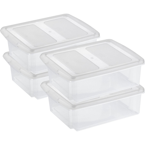 Sunware set van 4x opslagboxen kunststof 17 liter transparant 45 x 36 x 14 cm met deksel -