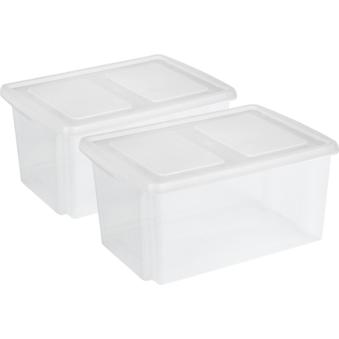 Sunware 2x opslagbox kunststof 51 liter transparant 59 x 39 x 29 cm met deksel -