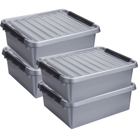 Opberg boxen set 4x stuks 36 en 25 liter kunststof grijs met deksel -