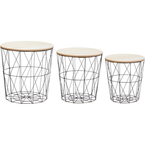 Set van 3x stuks plantenstandaards draadmanden hout/metaal 30/35/40 cm -