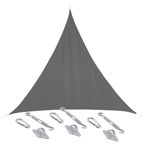 Schaduwdoek/zonnescherm Curacao driehoek grijs 5 x 5 x 5 meter met ophanghaken -