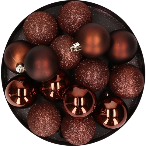 Kerstversiering set kerstballen donkerbruin 6 - 8 - 10 cm - pakket van 62x stuks -