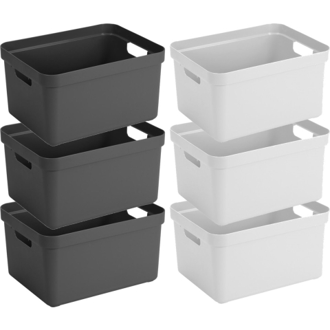 Opbergboxen/opbergmanden - 6x stuks - 32 liter - kunststof - 45 x 35 x 24 cm - zwart/wit -