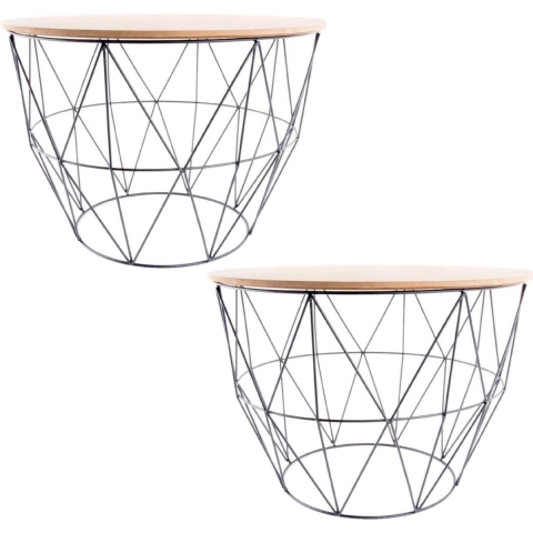 Set van 2x stuks plantenstandaards rond metaal/hout zwart 58 x 41 cm -