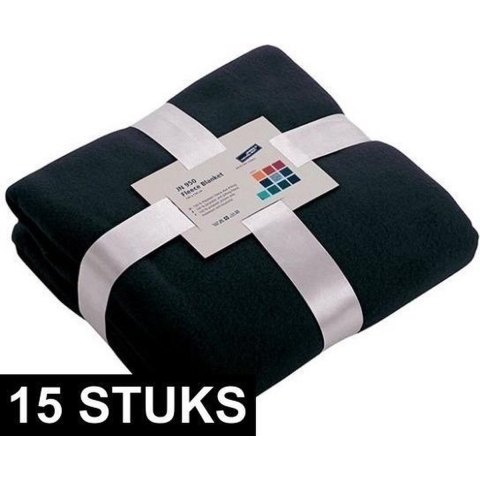 15x Fleece dekens/plaids marineblauw 130 x 170 cm -