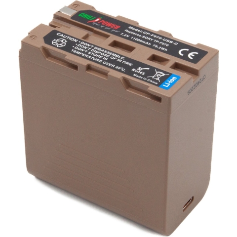 ChiliPower accu NP-F970 met 11.000mAh - USB-C input en output en USB-A output