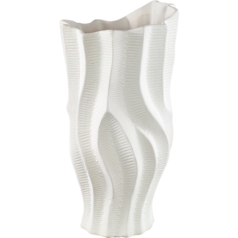 PTMD Merc White ceramic pot wavy ribbed high L