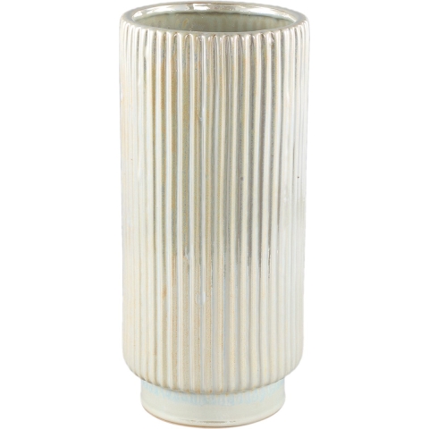 PTMD Eviera Pearl shiny glazed ceramic pot ribbed round