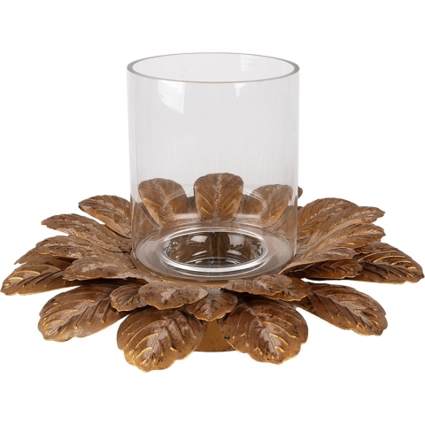 Clayre & Eef Waxinelichthouder Bloem Ø 40x23 cm Goudkleurig Ijzer Glas