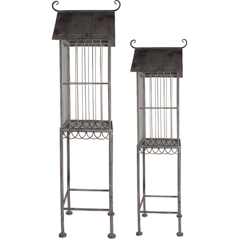 Clayre & Eef Vogelkooi Decoratie Set van 2 Grijs Metaal Vogelkooi