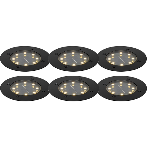 QAZQA Set van 6 grondspots zwart incl. LED IP65 Solar - Terry