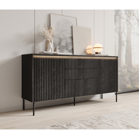 Meubella Dressoir Timoteo - Mat zwart - 166 cm