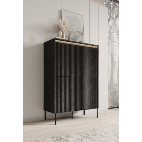 Meubella Dressoir Timoteo - Mat zwart - 98 cm - Hoog