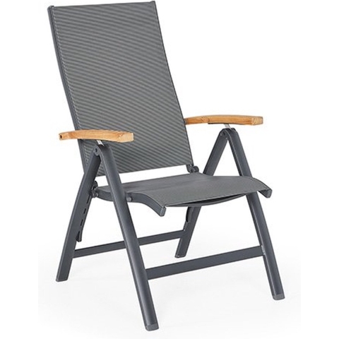 SUNS Lucca Recliner Black Grey Textilene Teak Arm - Suns