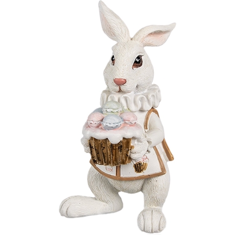 Clayre & Eef Beeld Konijn 30 cm Wit Goudkleurig Polyresin