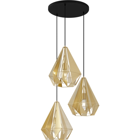 QAZQA Industriële hanglamp goud met mesh 3-lichts - Carcass