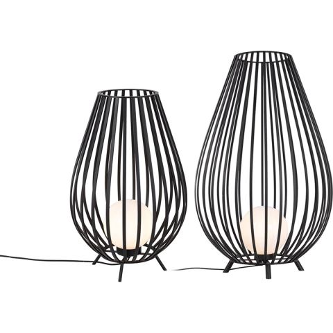 QAZQA Set van vloerlampen zwart met opaal 110 cm en 70 cm - Angela