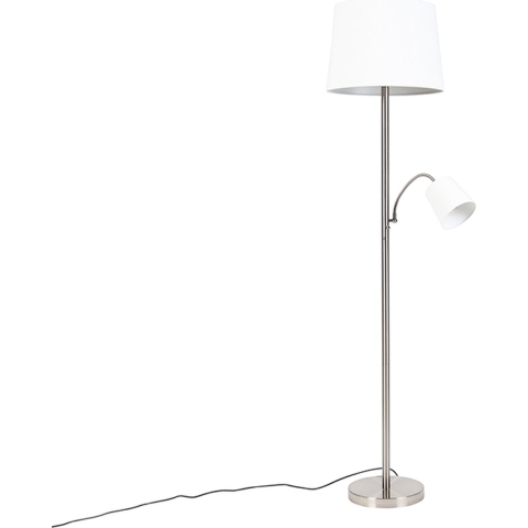 QAZQA Klassieke vloerlamp staal met witte kap en leeslampje - Retro