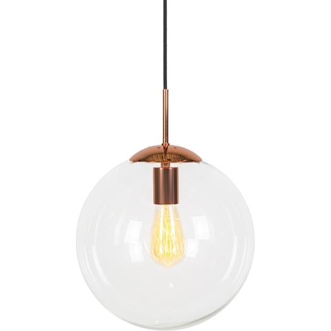 QAZQA Art deco hanglamp koper met helder glas 30 cm - Ball 30