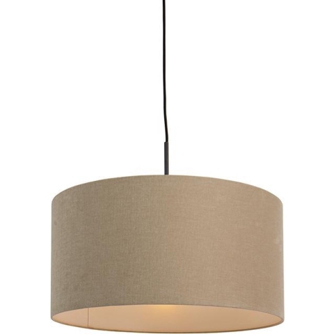 QAZQA Landelijke hanglamp zwart met beige kap 50cm - Combi