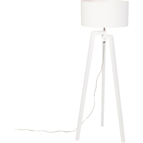 QAZQA Vloerlamp tripod wit hout met witte kap 50 cm - Puros