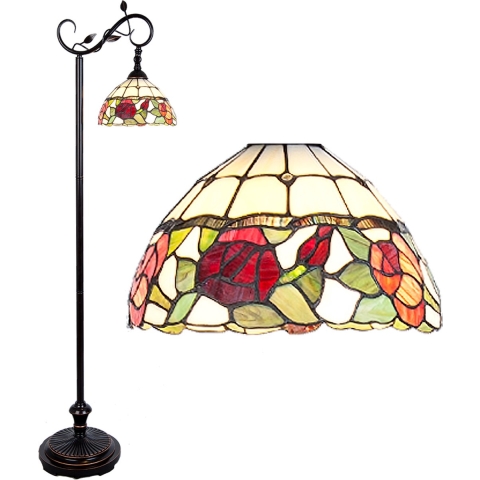 Clayre & Eef Tiffany Vloerlamp 40x27x152 cm Bruin Glas Bloemen