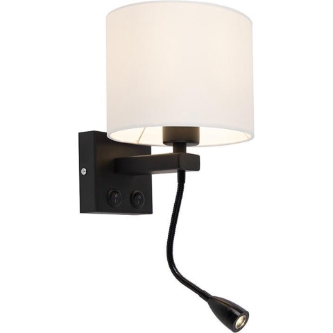 QAZQA Moderne wandlamp zwart met witte kap - Brescia