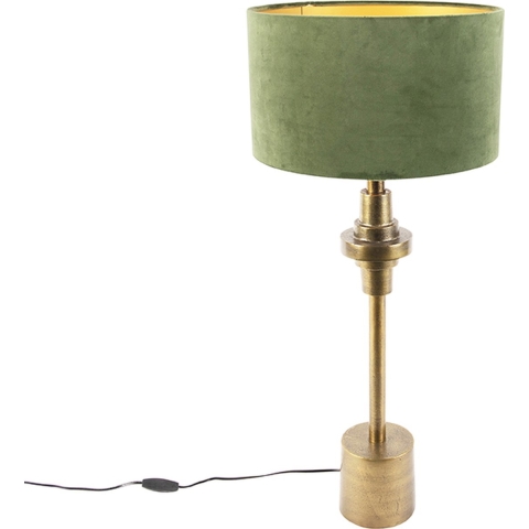 QAZQA Art deco tafellamp met velours kap groen 35 cm - Diverso